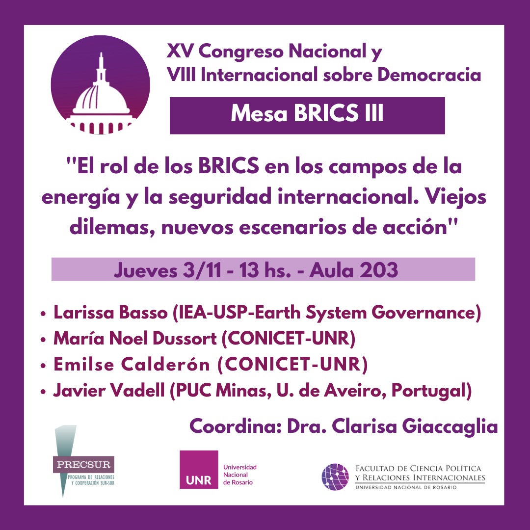 natirazovich's tweet photo. Sumamente recomendables estos paneles sobre el bloque BRICS en una nueva edición del @CongDemocracia en la @FCPolitUNR 
Con exposiciones de lujo! @clagiaccaglia @AgusMarchetti5 @Vadell_Javier @mndussort y much@s más! https://t.co/OhmkyQgcM1