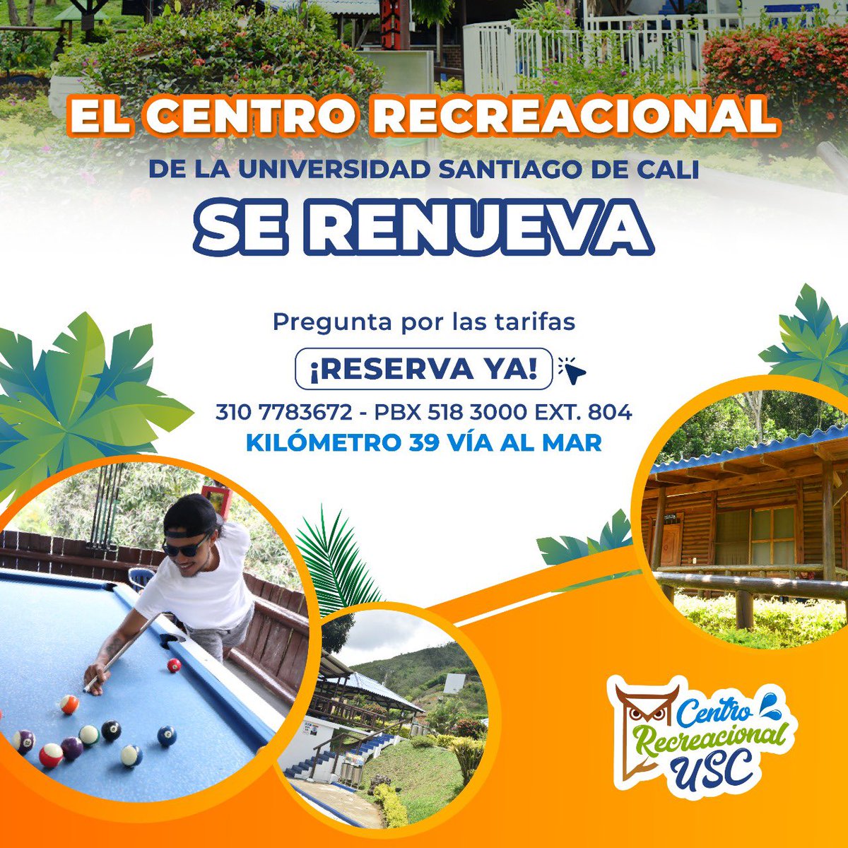 usantiagodecali's tweet photo. Quieres disfrutar de unas buenas vacaciones y enamorarte 🥰 de la naturaleza.🖼️
Este es tu momento de visitar el centro recreacional USC. ☀️
¡Haz tus reservas ya!
#USC #cali #centrorecreacional #naturaleza #medioambiente #entretenimiento #pasadia #vacaciones #cabañas https://t.co/tD0CiWkwKj