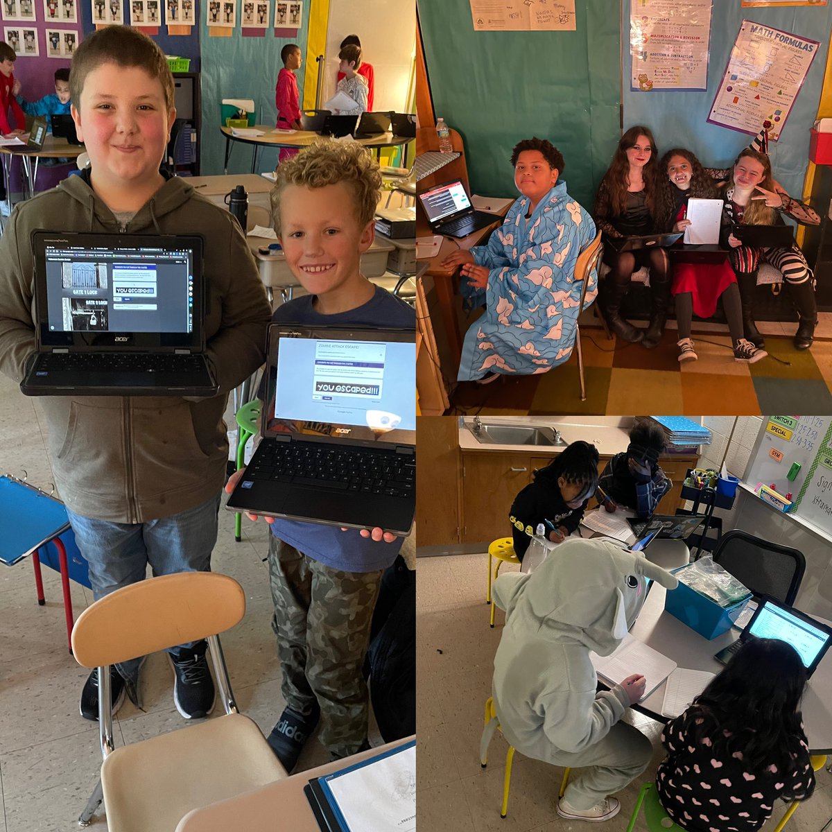 OPFabinFifth's tweet photo. Fifth grade was challenged to a Halloween Escape Room! To escape the zombies they needed to solve 5 math challenges…could you escape…#letsmakemathfun #mathhalloweenchallenge #opsharks #Halloween #didyouescape? https://t.co/KYkndAtguE