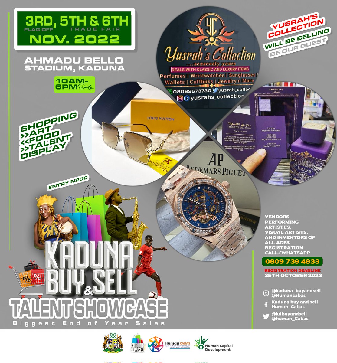 Yusrah_collect's tweet photo. Hello Tweeps!
Please do not miss out, the biggest fair in Kaduna is coming up this weekend 
Yusrah's collection is going to be live at the Kaduna Buy and sell with your favourite accessories and more at a discount price. 
#Kadunabuyandsell https://t.co/qSsmvyfugI