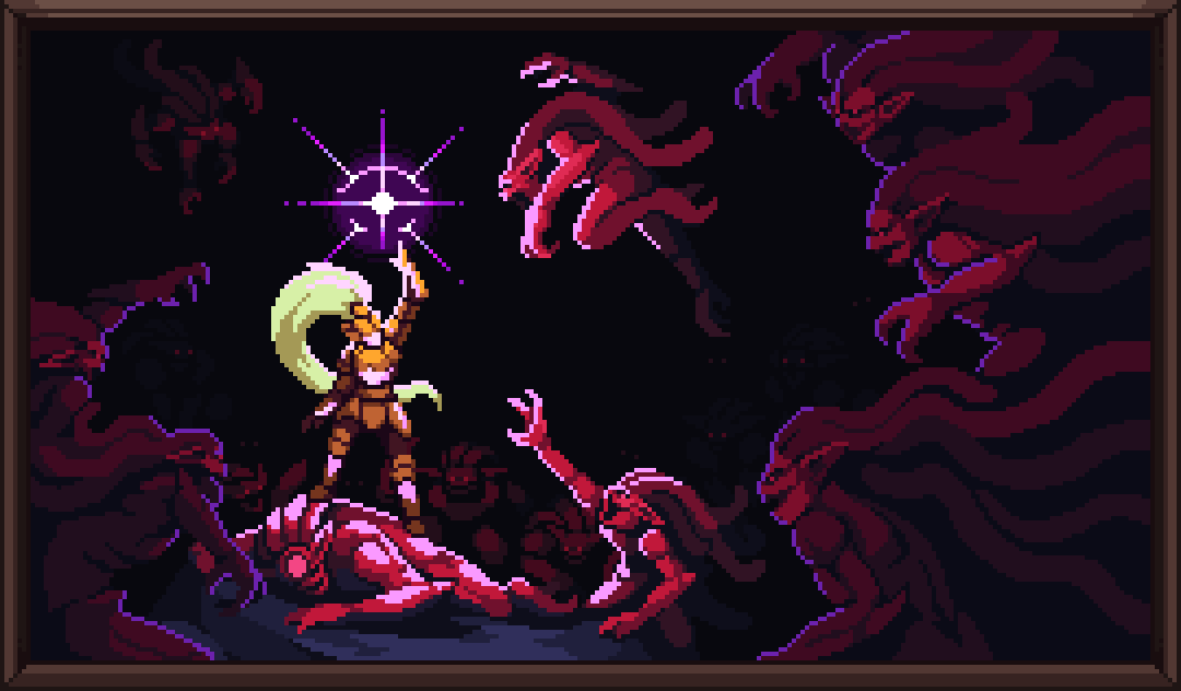 GardnerLance's tweet photo. SacriFact #25: The first bishop, Elise Lejeune, vanished without a trace over five hundred years ago. Nobody knows what happened to her... #indiedev #pixelart by @Kowee11 of @pixelated_milk. https://t.co/H0jlL7QIEP