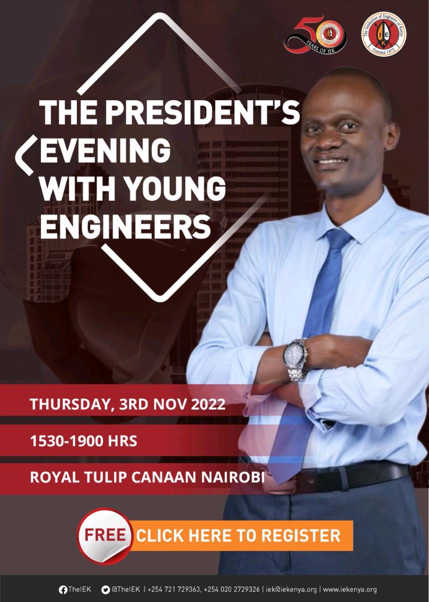 KilatyaLilian's tweet photo. this free event aims to bring young engineering professionals(students included), up to the age of 35years, together to allow them voice their idea(s) to the IEK president and EBK chairman and network. #TheFutureisPresent
registration long 👇
https://t.co/olIuXzJWoP https://t.co/LyS1LGgA1i