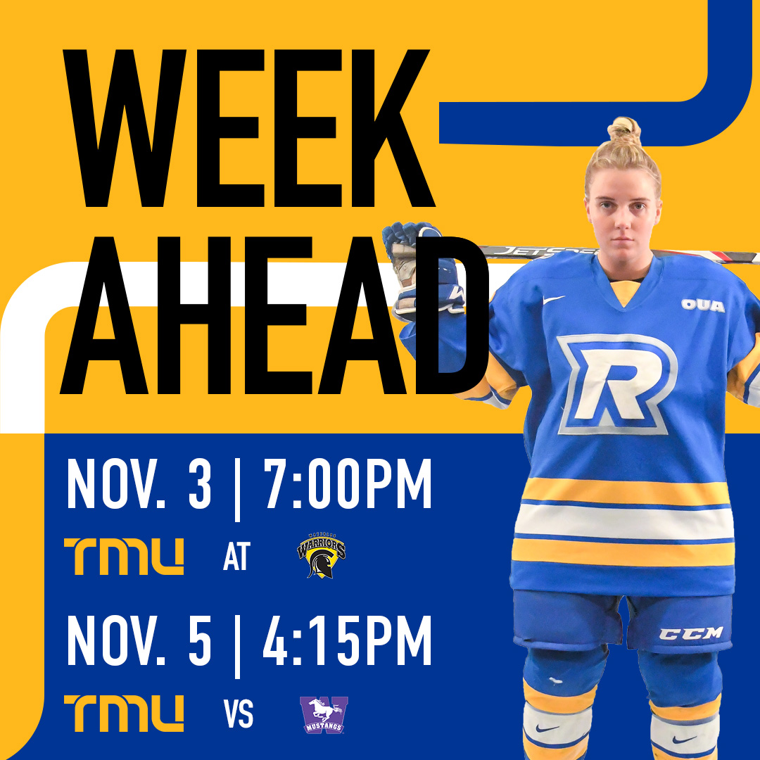 A new women's 🏒 #WeekAhead has @tmuboldwhky on the ice twice. The week begins on Thursday in Waterloo against the Warriors before returning home to host Western on Saturday afternoon. TMU students are free with their OneCard! #tmubold