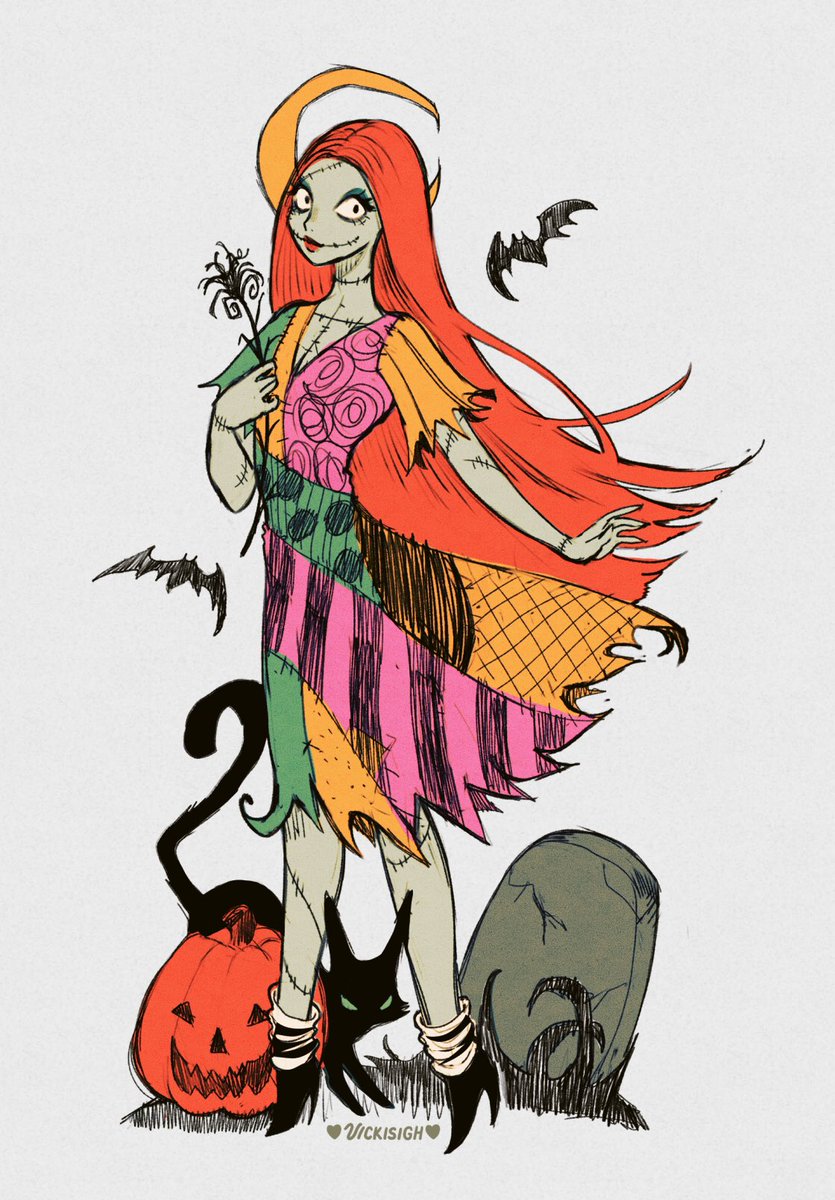 1girl bat (animal) tombstone long hair dress solo cat  illustration images