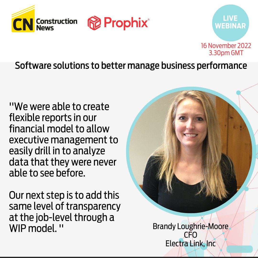 Uncertain economic times call for robust strategies to oversee spending on construction projects, track work progress and forecast cash flows. Join Brandy Loughrie-Moore, CFO, @ElectraLinkInc to learn how to adapt to financial circumstances. Find out more bit.ly/3TNukNu