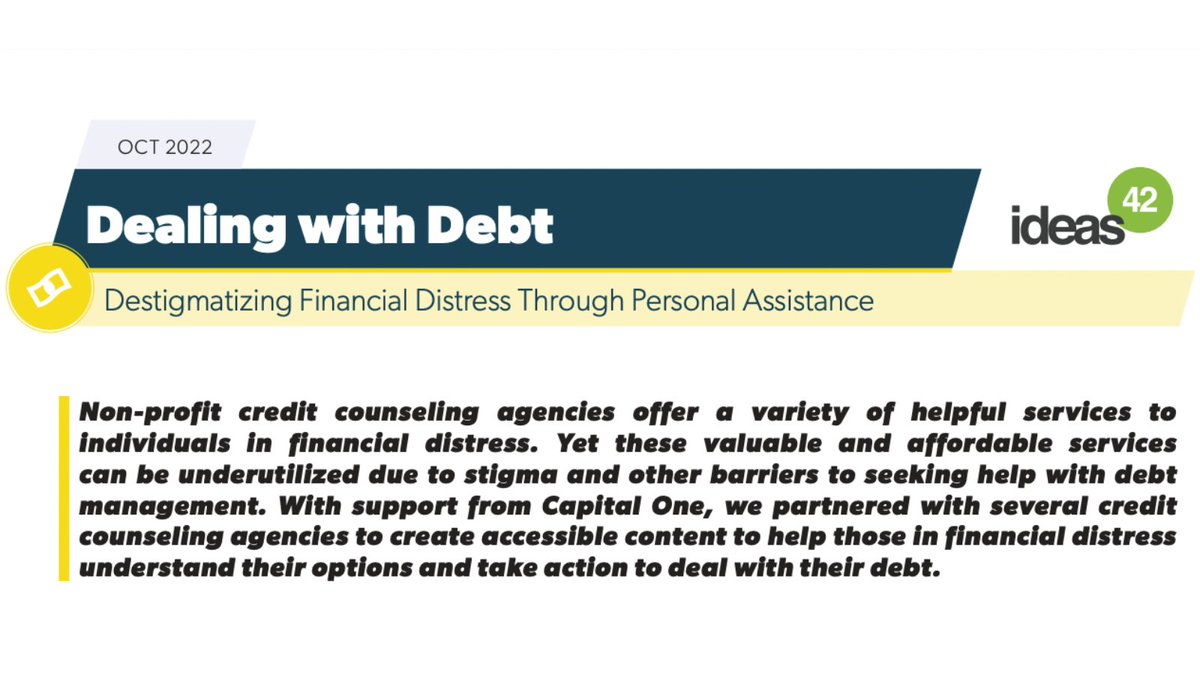 💡 New Project Brief 💡

To reduce financial distress &amp; make managing debt easier, we partnered with <a href="/CCCS_Savannah/">CCCS of Savannah</a> &amp; <a href="/WeClarifi/">Clarifi</a> to create more approachable &amp; affirming debt workshops using behavioral science, w/ support from @CapitalOneNews. Learn more 👇
ideas42.org/wp-content/upl…