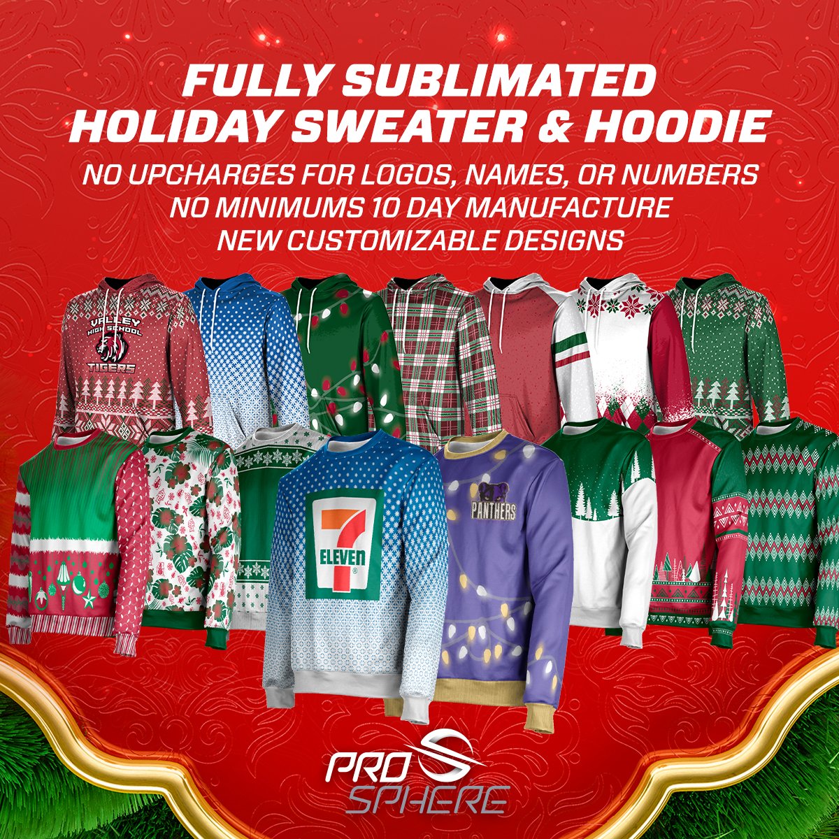 Holiday season is just around the corner! Celebrate the festivities with our sublimated Holiday sweater &amp; hoodie. 100% Custom Sublimated, No Minimums, 10 business day turnaround.

Build yours for the season now: prospheregear.com