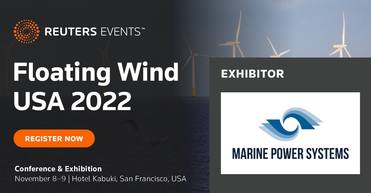 marinepowersys's tweet photo. We will be heading to San Francisco next week, and the Reuters Floating Wind USA 2022 conference.

Our #FloatingOffshore platform, #PelaFlex, is an excellent choice for US farms thanks to its class-leading performance in deep water. https://t.co/YaWmKI8tb8