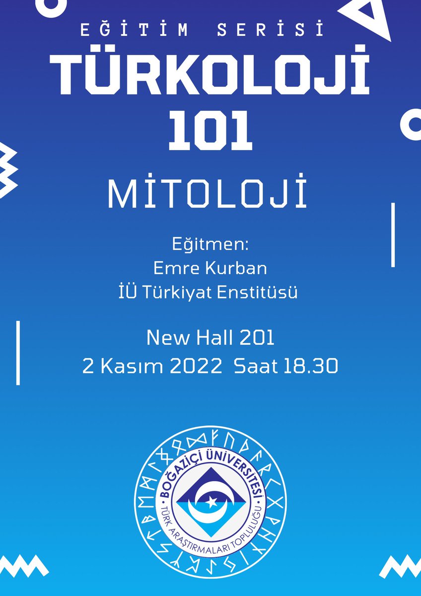 Bu Çarşamba günü (2 Kasım) saat 18.30'da NH201'de Türkoloji 101 eğitim serimizin ilk etkinliği olan mitoloji eğitimimizi gerçekleştireceğiz. Eğitimi İstanbul Üniversitesi Türkiyat Enstitüsünden Emre Kurban hocamız verecek. Hepinizi bekliyoruz 👋