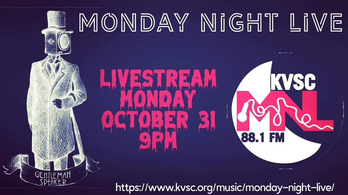 KVSC 88.1FM (@kvsc881fm) on Twitter photo Live Tonight at 9pm.
<a href="/GentlemanSpeak1/">Gentleman Speaker</a> from spooky St. Paul will be present Monday night in the KVSC Performance Studio.
Get ready to rock your Halloween with guitar driven indie rock-power pop!
Listen on 88.1FM and stream the VIMEO feed here, vimeo.com/event/2560136. Live Tonight at 9pm.
<a href="/GentlemanSpeak1/">Gentleman Speaker</a> from spooky St. Paul will be present Monday night in the KVSC Performance Studio.
Get ready to rock your Halloween with guitar driven indie rock-power pop!
Listen on 88.1FM and stream the VIMEO feed here, vimeo.com/event/2560136.
