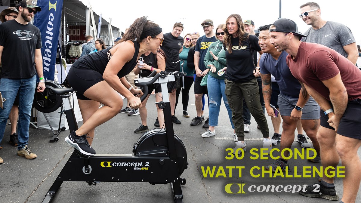 concept2's tweet image. Hop on your BikeErg, set the timer for 30 seconds, and see what your average watts are at the end! #Concept2 #C2Challenge