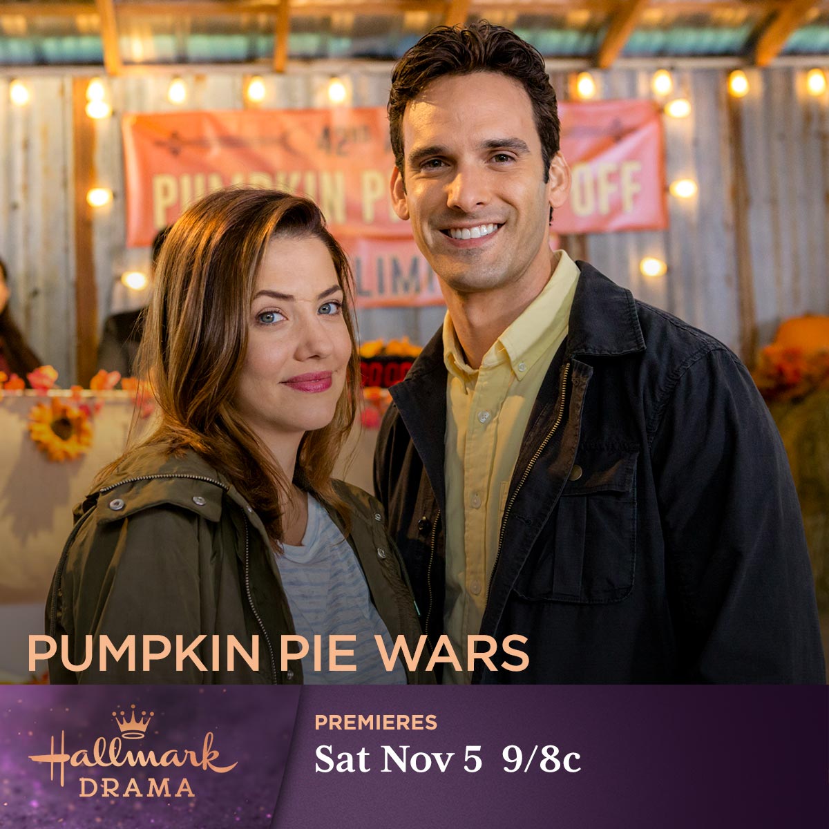 Hallmark_Family's tweet image. #HappyHalloween! 🎃 Will Casey @julie_gonzalo or Sam @aragon_rico win the #PumpkinPieWars? Find out on Saturday, airing for the first time on #HallmarkDrama!