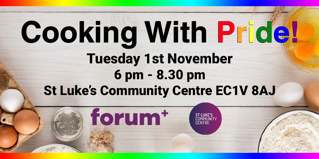 forumplus's tweet photo. Tomorrow evening forum+ is Cooking With Pride @StLukesTrust!
We can't wait to join together to bake & enjoy delicious sweet treats๐ฉโ๐ณ๐ง
Book your free place at https://t.co/U6UTjlw3UE ๐ณ๏ธโ๐๐ด๐ฅ
#cookingwithpride #islington #southislington #lgbtq https://t.co/xw9dvCpmKl