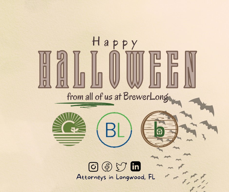 Wishing you a safe and not-so-scary Halloween, from all of us at the BrewerLong law firm #floridaattorneys #smallbusinesslaw #centralflorida #agattorneys #alcoholicbeveragelaw