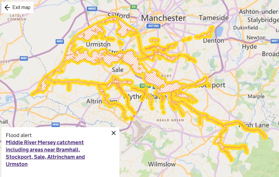 StockportMBC's tweet photo. ⚠️ A Flood Alert has been issued by the Environment Agency for Middle River Mersey catchment including areas near Bramhall, Stockport, Sale, and Altrincham.

River levels will rise on the River Mersey due to heavy rainfall overnight. 

Read more here: https://t.co/edbUodqwG6 https://t.co/LE4UQ69HQK