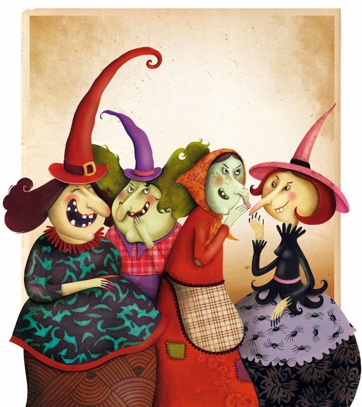 Hello again Marie Desbons French Illustrator with a great use of colour. I wouldn’t trust any of these witches. Jolly picture though. 🎃🎃🎃Perfect for Halloween 🎃🎃🎃