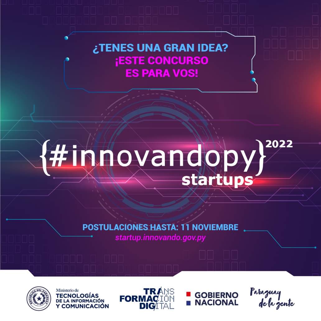 silvana_abdo's tweet image. Les invitamos a participar en el concurso 
#InnovandoPY 2022💡del @Miticpy. 

Deseamos impulsar el proyecto digital más creativo y cada ganador recibirá un capital semilla de USD 15.000.

✅Presentá tu startup hasta el 11 de noviembre en: startup.innovando.gov.py

#economíanaranja