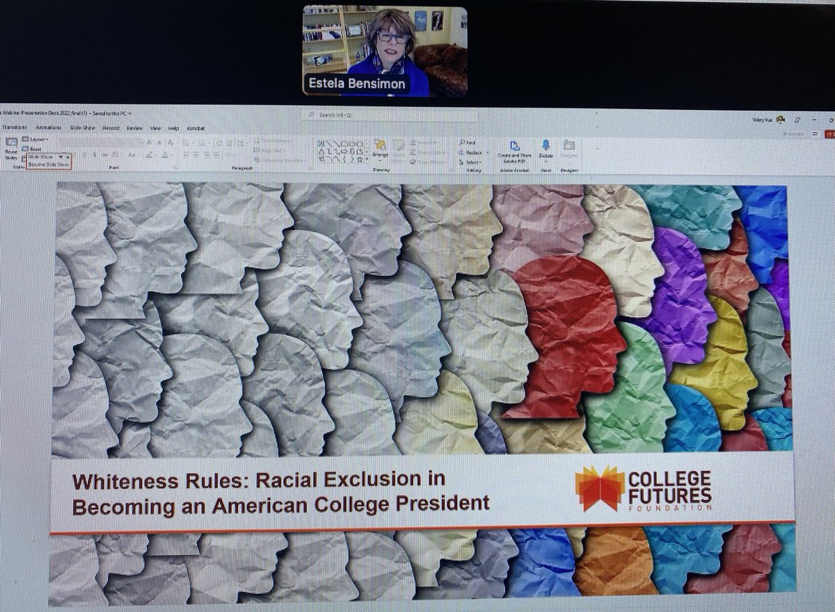 The always real Dra ⁦<a href="/ebensimon/">Estela Bensimon</a>⁩ and ⁦<a href="/CollegeFutures/">College Futures Foundation</a>⁩ on racial exclusion and the traditional white male standards set in place in college presidencies roles