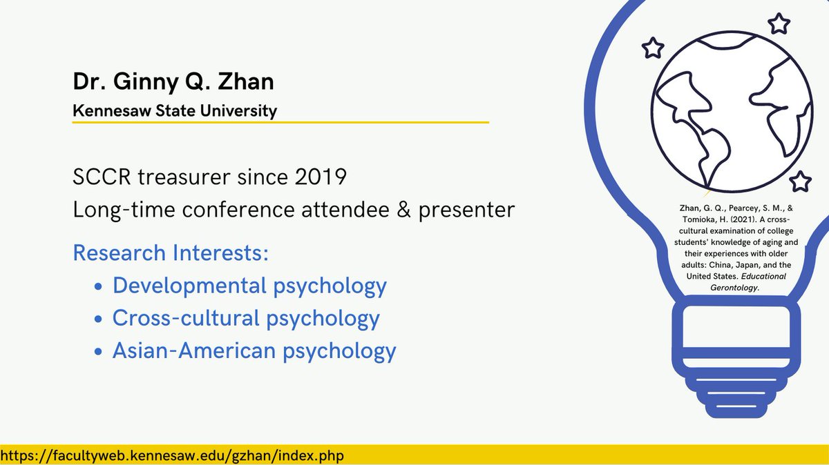 SCCulturalRes's tweet photo. This #MemberMonday meet Dr. Ginny Zhan - long-time member of SCCR and professor in the Department of Psychology at Kennesaw State University. Dr. Zhan is also affiliated with the Asian Studies Program and Interdisciplinary Studies Department! https://t.co/5GvvTqS7uO