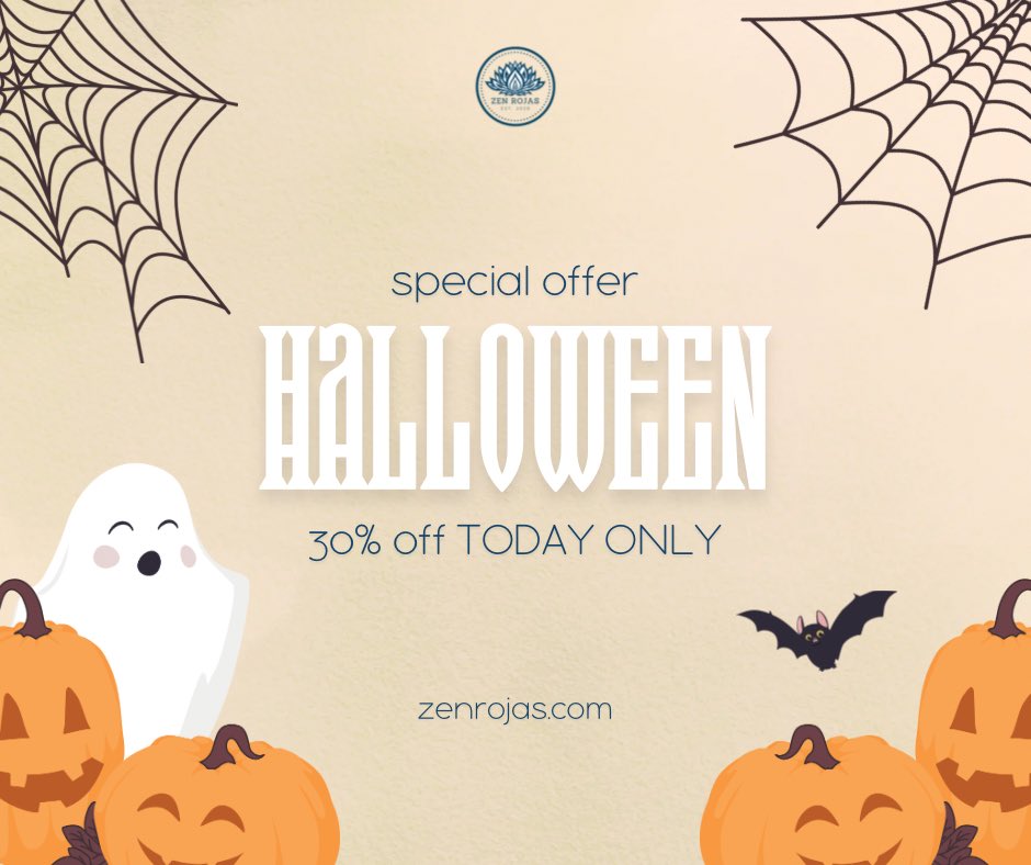 ZenRojas0's tweet photo. HAPPY HALLOWEEN!

Wishing everyone a spooktacular day! 👻💀🎃

One day only! Take 30% off of your order with “SPOOKY” at checkout and don’t forget, free shipping on orders over $30.

Our discount codes are now combinable for maximum savings🥳

#zenrojas #halloween #halloweensale https://t.co/vtIFqxyqbR