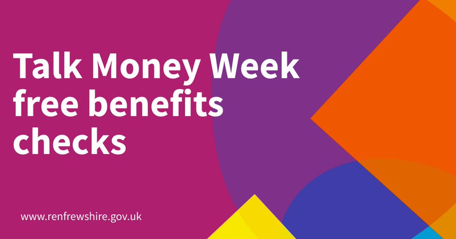 🚨So important @RenfrewshireCAB and @RenCouncil's Advice Works team working together to offer benefit checks to Renfrewshire residents for #TalkMoneyWeek (7-11 Nov). Book here advicerenfrewshire.youcanbook.me or call 0141 889 2121 or 0330 300 1238 and ask for a Talk Money Week appointment