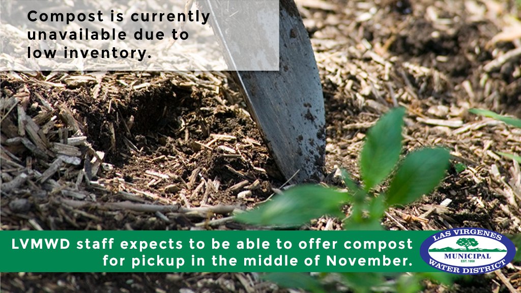 Community Compost is currently unavailable. Compost inventory has been depleted thanks to our valued customers taking advantage of the JPA's Community Compost program and it shows!  Staff expects to be able to offer compost for pickup in the middle of November. <a href="/TriunfoWSD/">Triunfo Water & Sanitation District</a>