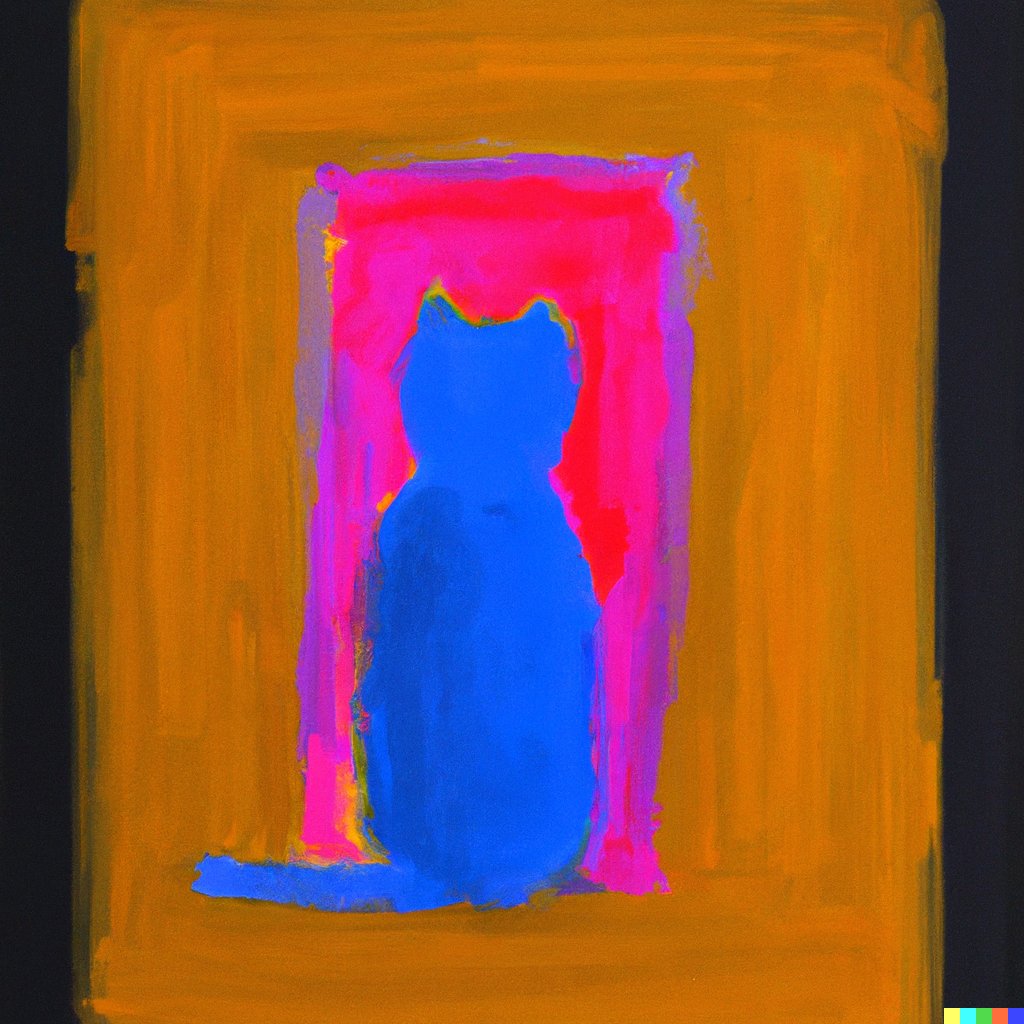 seanmcarroll's tweet image. Schrödinger's cat in the style of: Kandinsky, Delacroix, Rembrandt, Rothko.