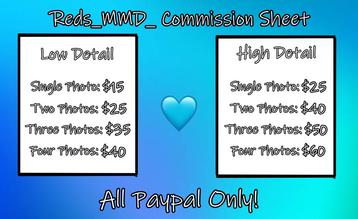 Reminder to everyone my commissions are always open and available! 

These are all the current prices for everything, along with a few examples.

(More details in thread!)