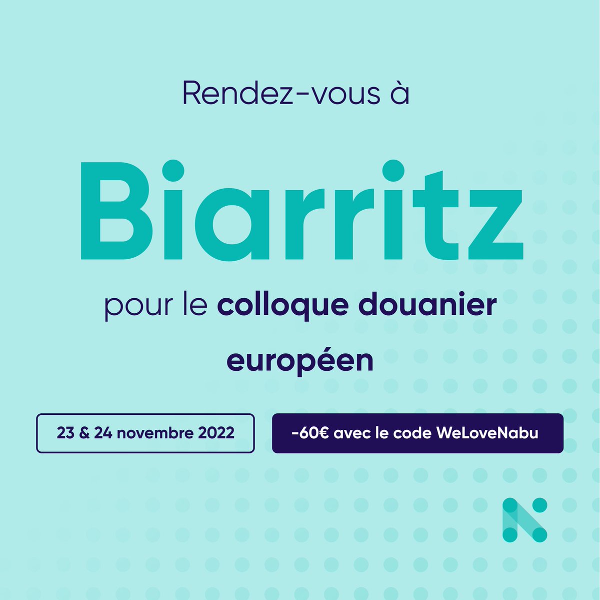 N'oubliez pas de passer nous voir les 23 et 24 novembre à notre stand pour la grand messe de la douane européenne !

PS : pour ceux qui n'ont pas encore leur billet, on vous fait toujours bénéficier du tarif adhérent avec le code WeLoveNabu 🎉

@odasce

#douane #customs