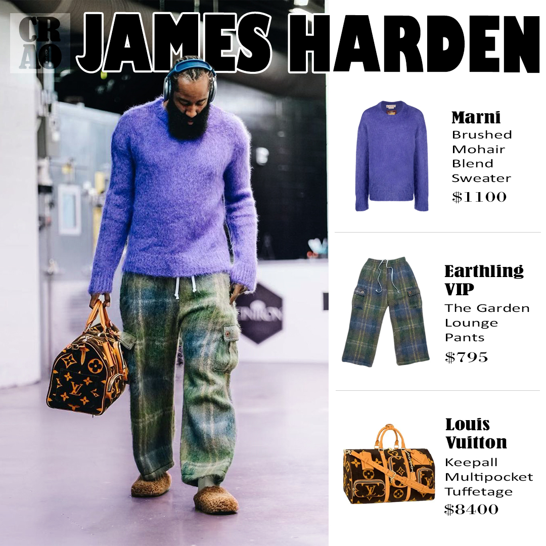 OfcaroStyle's tweet photo. James Harden wearing :
.
.
. @marni Brushed Mohair Blend Sweater ($1100)
.
. @earthlingvip The Garden Lounge Pants ($795)
.
. @louisvuitton Keepall Multipocket Tuffetage ($8400)
.
.
#jamesharden #jamesharden13 #marni #earthlingvip #louisvuitton #louisvuittonbag #bag #basketball https://t.co/uGSVB2VM6d