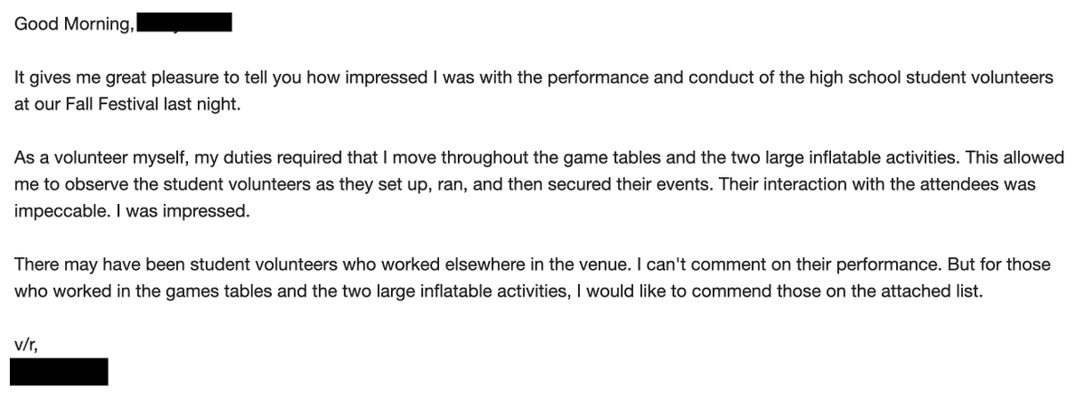 We had a blast Friday night at our Fall Festival, and we couldn't have done it without our <a href="/RBVHighSchool/">Rancho Buena Vista High School</a>  student volunteers! They were so amazing, their work ethic didn't go unnoticed. Check out what one of our community members had to say!
