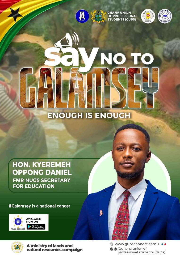 Galamsey pollutes air and water bodies, degrades the land; and worst of it all, sabotages agriculture which is the main means of our sustenance. Galamsey is a THREAT to our survival. 

#EnoughIsEnough, Let us promote a #cleaner and #safer world. #EndGalamsey 
#TheNUGSKOD