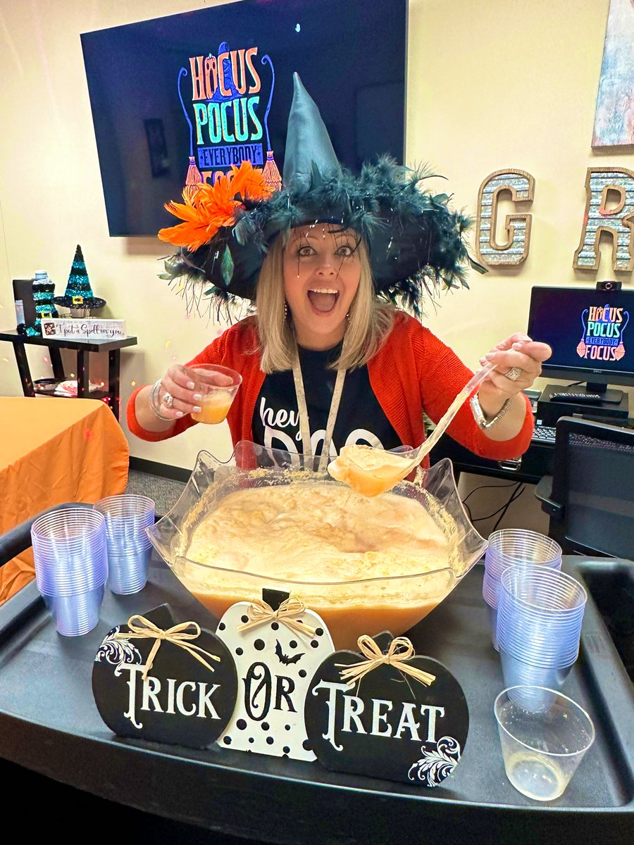 pinkpatterson's tweet photo. We made it….to the last day of forever October! Pumpkin Punch and Cookies for the @WeAreGRHS Staffamily victory celebration! #hocuspocuseverybodyfocus #WeAreGR https://t.co/A3YRiXi2WD