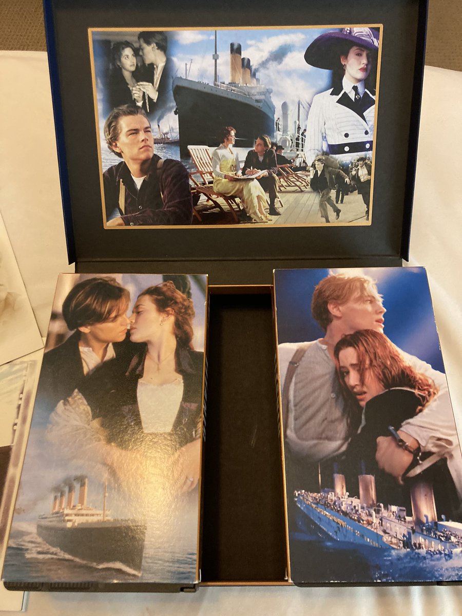 Jennie_D78's tweet image. look what I found while going through boxes! A titanic collectors edition(That’s right VHS) included is a negative of the film, and a book with scenes and dialogue of the film signed by James Cameron! Not sure what to do with the tapes, but I’m keeping the others.@LeoDiCaprio