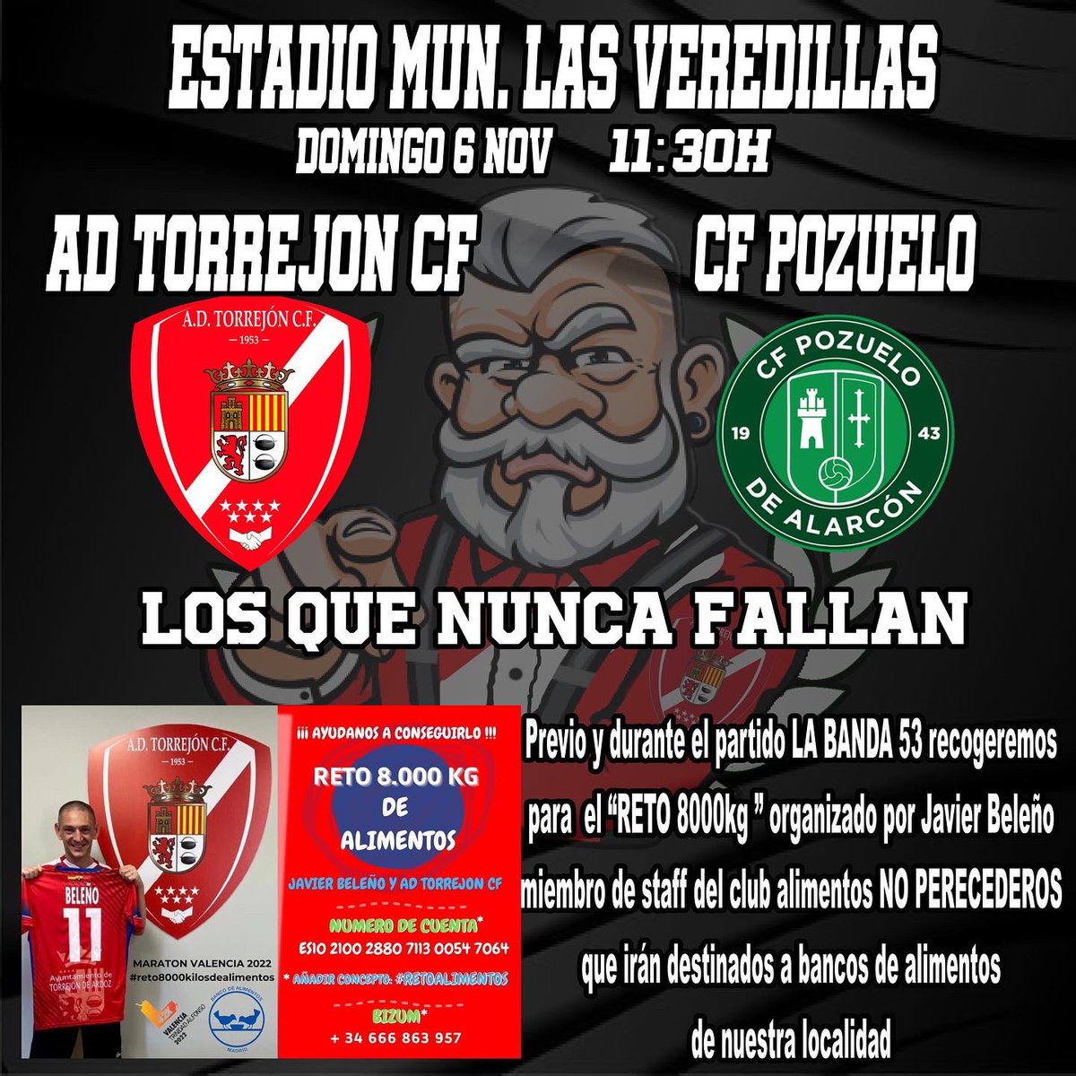 Este domingo estaremos como siempre n Veredillas pero esta vez también para apoyar a <a href="/jabemu/">Janet Betancur Muñoz</a> en su #reto8000kg de alimentos para el Banco de Alimentos. Estaremos recogiendo vuestras aportación en Veredillas a partir de las 11h y durante todo el partido .
#losquenuncafallan