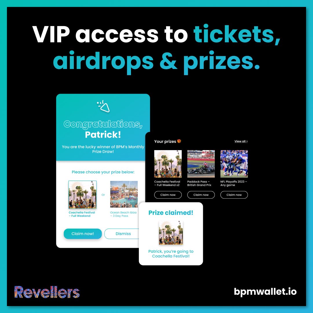 BPMRevellers's tweet photo. Welcome to Revellers, minting 11/11. 

A fan-first #NFT that truly pays to hold:

🎉 Lock up &amp; earn $BPM
🎉 Multifaceted trait rarity 
🎉 VIP access to exclusive airdrops
🎉 Holder raffles with premium prizes 
🎉 Auto-WL if holding >75,000 $BPM https://t.co/h3bQ3FPr74