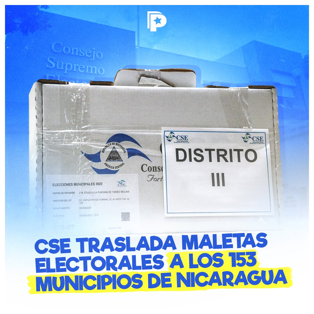 PrensaPopulr's tweet photo. El @cse_nicaragua, con el apoyo del @EjercitoNic🎖 y la Policía Nacional 👮🏻‍♂️, dio el inicio del traslado de las maletas electorales 💼 a los 1️⃣5️⃣3️⃣ municipios del país, de cara a las Elecciones Soberanas Municipales 2022, que se realizará este próximo 6️⃣ de noviembre. 🇳🇮✊🏻🗳 https://t.co/alx4OYLL4V