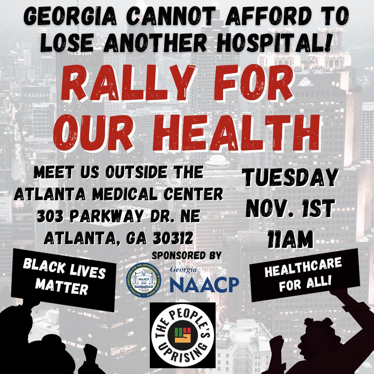 Join TPU, @Georgia_NAACP and community leaders to share concerns about the impact of the Atlanta Medical Center closure and health inequities across Georgia ✊🏾 #Georgia #Atlanta #community eventbrite.com/e/rally-for-ou…
