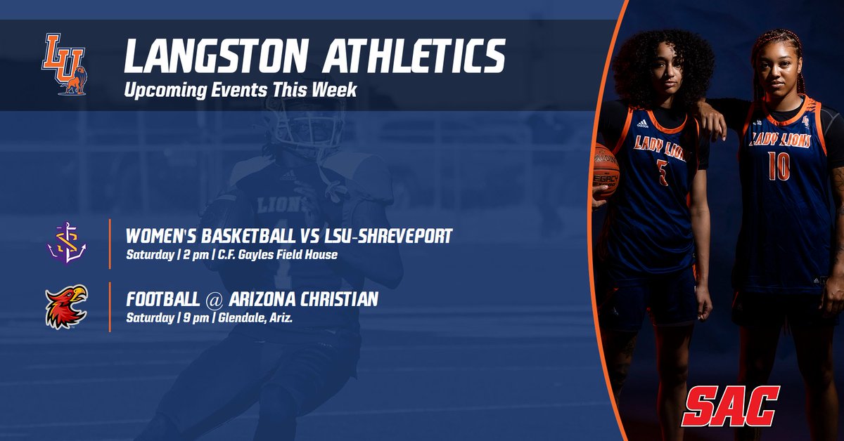 LangstonSports's tweet photo. PACKED WEEK FOR #LU ATHLETICS!
Catch #LUVB at home this week vs USAO & MACU and #LUWBB vs LSU-Shreveport!
#goLions #FeartheRoar https://t.co/TRaeqhhU16