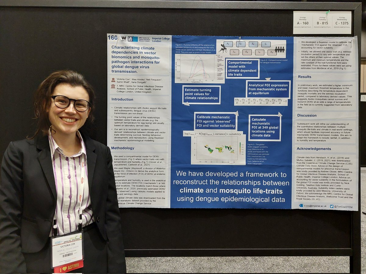 Very excited to present a poster at <a href="/ASTMH/">ASTMH</a> this morning! Poster session A, 160. Looking at climate and mosquito behaviour in dengue transmission #TropMed22 🦟 🌎