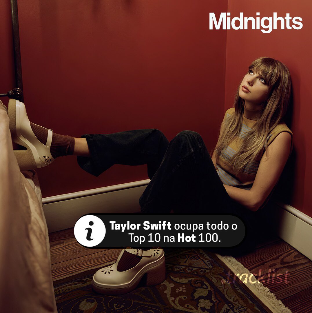 🏆 Taylor Swift debuta todas as 13 faixas da versão standard do álbum #TSmidnighTS no Top 15 da Hot 100. Confira as posições: