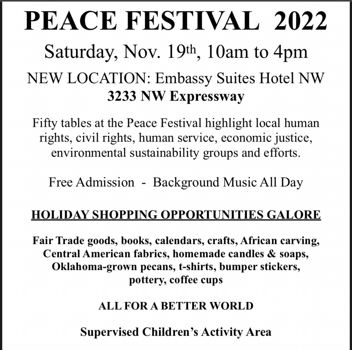 HumanityNetwork's tweet image. The Human Community Network is looking forward to participating in the 36th Annual Peace Festival coming up on November 19, 2022. Sponsored by the Peace House in Oklahoma City.