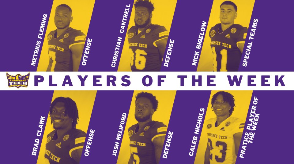 Congrats to our Players of the Week vs EIU - Offense-Metrius Fleming <a href="/FlemingMetrius/">metrius fleming</a>, Brad Clark <a href="/bradknows_/">Bradley Clark</a> ; Defense-Christian Cantrell <a href="/kiing_chris44/">Christian Cantrell</a>, Josh Reliford @Omgitsjeno; Special Teams - Nick Bigelow @NickBigelow13; Practice Player of the Week-Caleb Nichols <a href="/Nichols11M/">CalebMNichols23</a>!