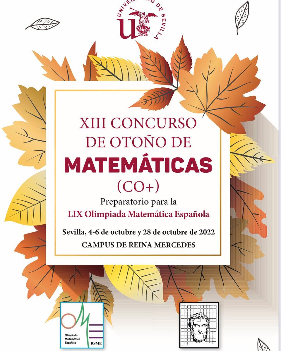 XII CONCURSO DE OTOÑO DE MATEMÁTICAS (CO+). 
Daniel Framiñán Galán quedó décimo sexto y tiene clases de preparación para las Fases Local, Andaluza y Nacional de la Olimpiada Matemática Española, impartidas por profesorado de la Universidad de Sevilla. ¡Enhorabuena y a por todas!