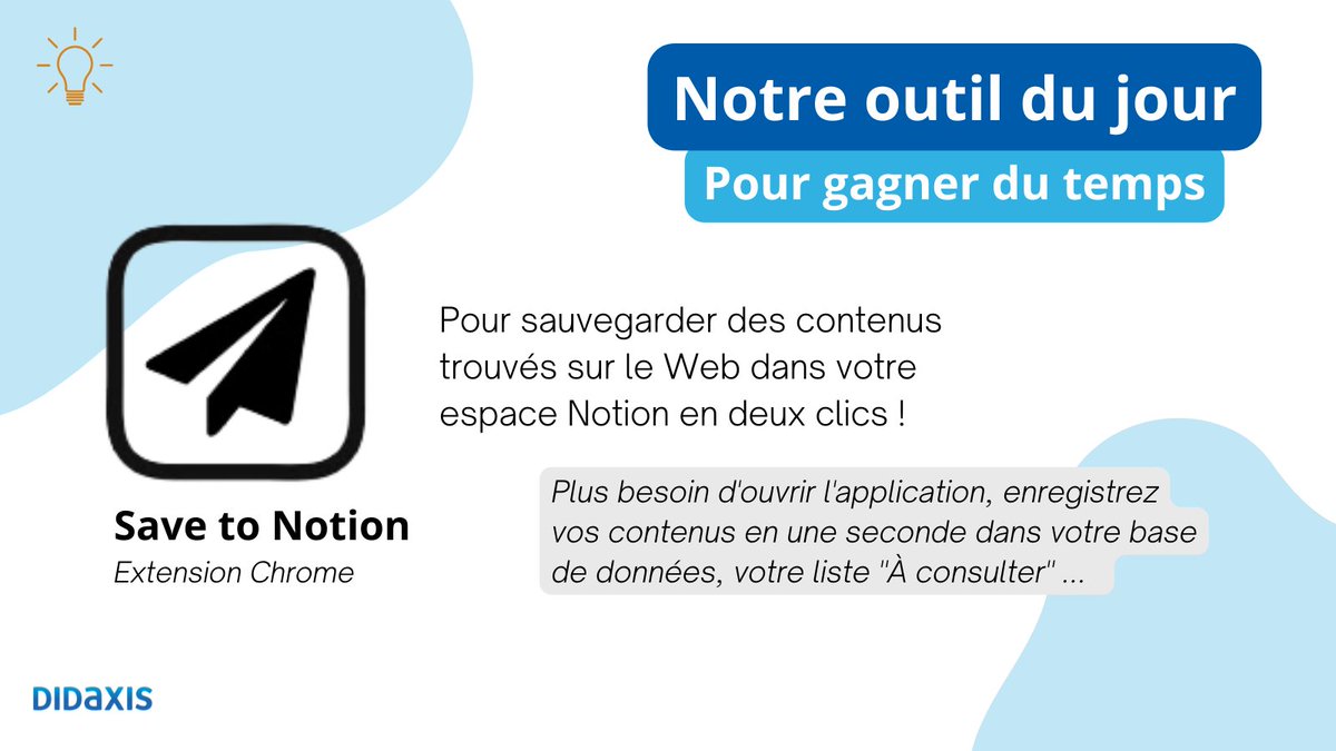 Adepte de #notion ? 🖤
Gagnez du temps en utilisant l'extension Chrome “Save to Notion” ! Elle vous permettra de sauvegarder les contenus trouvés en ligne dans votre espace Notion en deux clics ! 
chrome.google.com/webstore/detai…

#freelancefrance #freelance #Productivity #entrepreneur