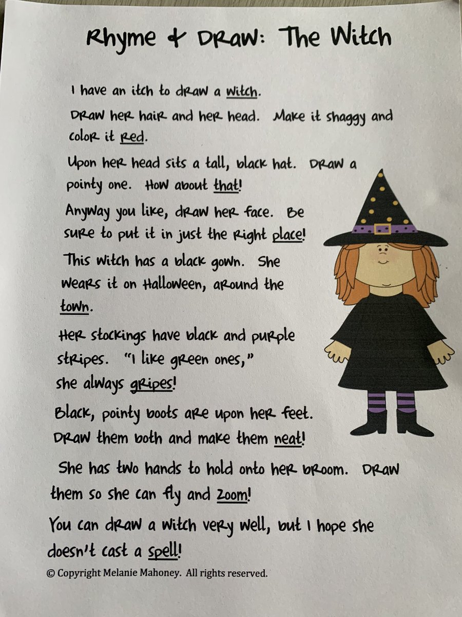 jlokinder's tweet photo. We did a Draw A Rhyme activity!!  Check out the witches we drew! @melandyk @JOlsyn1109 @MtView07836 https://t.co/vTvIM665A4