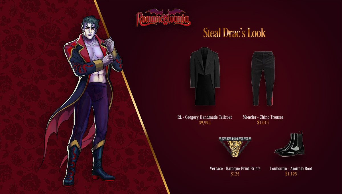 TheDeepEndGames's tweet photo. We know what you're all thinking: "Damn, I wish I could get that Drac drip". 

Well, wish no more! 🎩

Behold: The Romancelvania 'Steal Drac's Look' Guide, where Vamp meets Vogue! https://t.co/rcLFGwWNQq