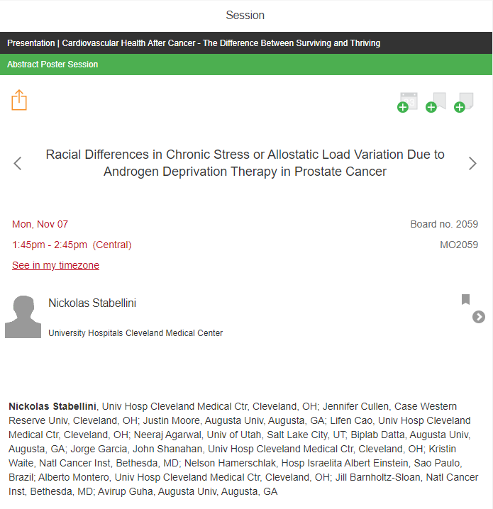 avirupguha's tweet photo. Simultaneous Publication alert at #AHA22: Racial Differences in Chronic Stress/Allostatic Load Variation Due to Androgen Deprivation Therapy in Prostate Cancer. Work done by super⋆ @nickolastab. Plz come to our poster on 11/7 to learn more. https://t.co/xJ3ZR23W1Q Take home 👇 https://t.co/EuP6ZnCXgu