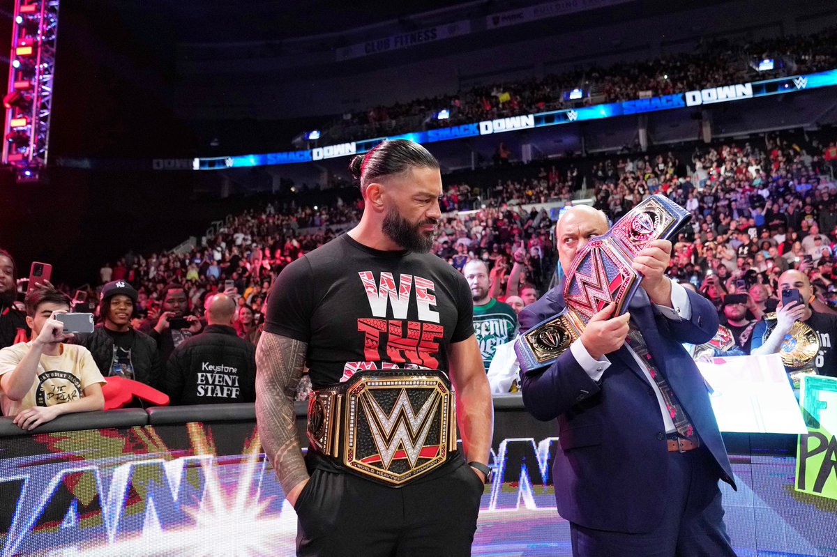 WWERomanReigns's tweet photo. Last time I was in Dallas I smashed Brock Lesnar to become the Undisputed GOAT of WWE.  

Tonight is the last #WWERaw before I embarrass @loganpaul at #WWECrownJewel this Saturday.   
Tune in, and acknowledge your Tribal Chief. ☝🏽 
@HeymanHustle @WWEUsos @WWESoloSikoa @SamiZayn https://t.co/5L1NSH9lK0