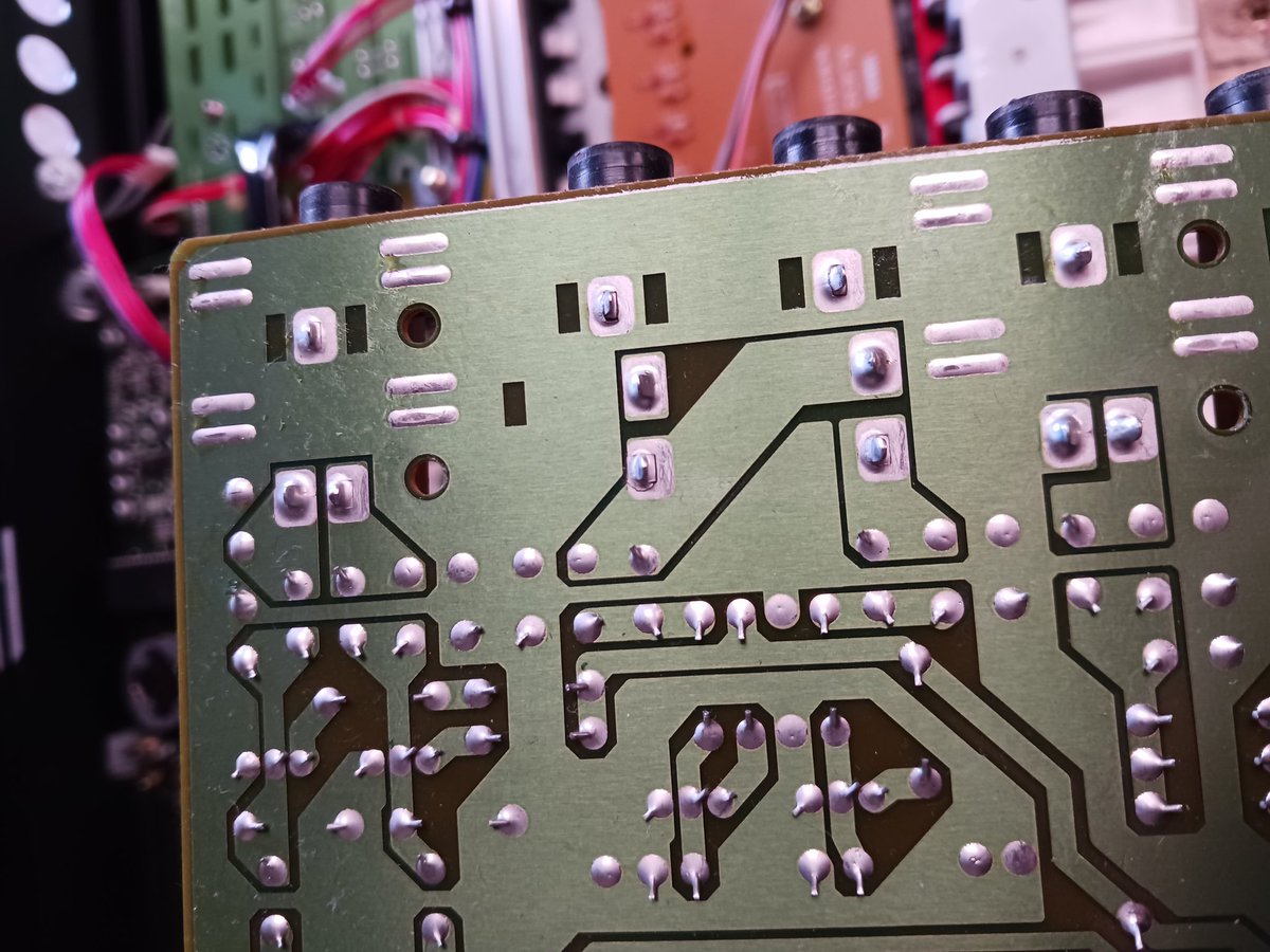 EndlessEwaste's tweet photo. Did electronics surgery on this #Korg X3! Common problem with audio ports is the solder points breaking over time. You can see they are broken in the first closeup and then my armature resoldering which fixed it. https://t.co/MFg90u1v5k